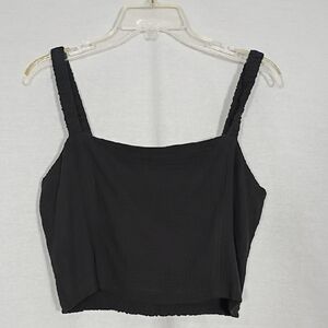 NWT Z Supply Black Cambria Gauze Top Crop Adjustable Button Straps Womens Sz Lg
